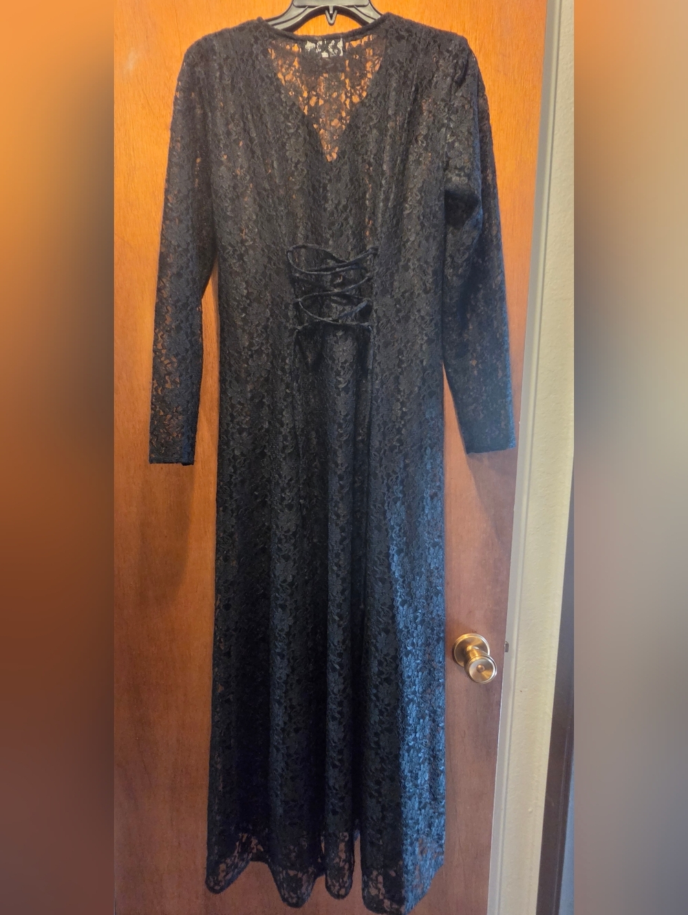 All That Jazz Vintage Sheer Black Lace Long Sleeve Maxi Dress SzM - Picture 7 of 12